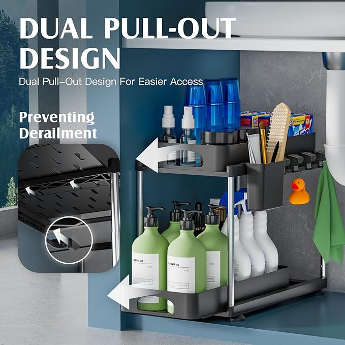 VERIFOST 2 Pack Under Sink Organizer, 2 Tier Under Sink Organizers and Storage