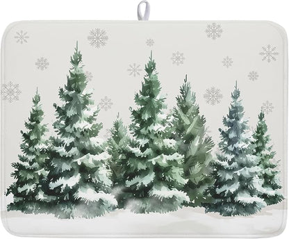 Winter Pine Tree Dish Drying Mat