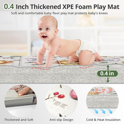 79x71 Extra Large Baby Play Mat for Floor, Foldable Foam Playmat for Babies 0-12 Months & Kids, Non-Toxic Waterproof Baby Mat for Floor, Thick Playpen Mat for Tummy Time Crawling