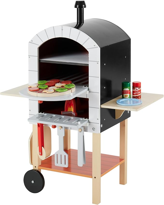 Teamson Kids My Little Helper Pizza Oven & 24 pc. Accessory Set with Cooking Utensils and Pizza Toppings