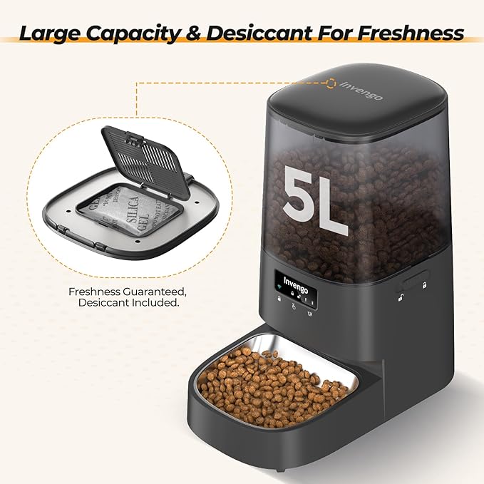 Automatic Cat Feeder with App Control, 5L Food Dispenser