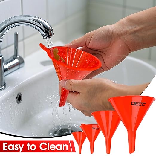 DEDC Oil Funnels Plastic Set for Car Automotive Kitchen Mini Small Large Red