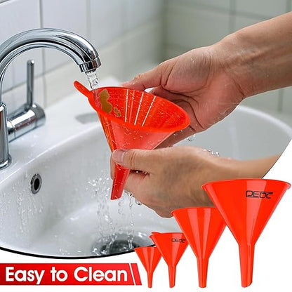 DEDC Oil Funnels Plastic Set for Car Automotive Kitchen Mini Small Large Red