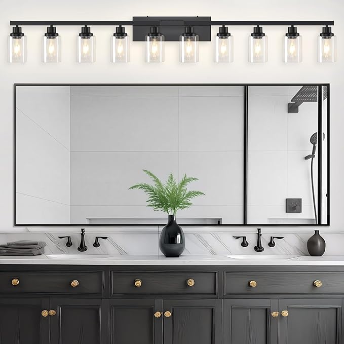 DIKAIDA 10 Light Bathroom Vanity Lights Over Mirror, 65.4inch Black Vanity