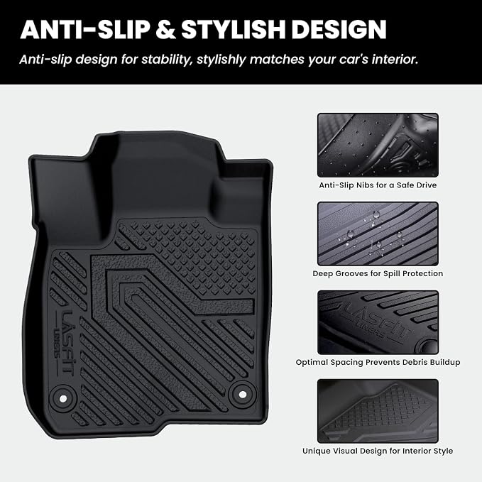 LASFIT Floor Mats & Trunk Mat for Honda Civic Sedan & Sedan Si 2012 2013 2014 2015, All Weather TPE Custom Fit Floor Liner, 1st & 2nd Row & Cargo Mat, Black (Not for Coupe)