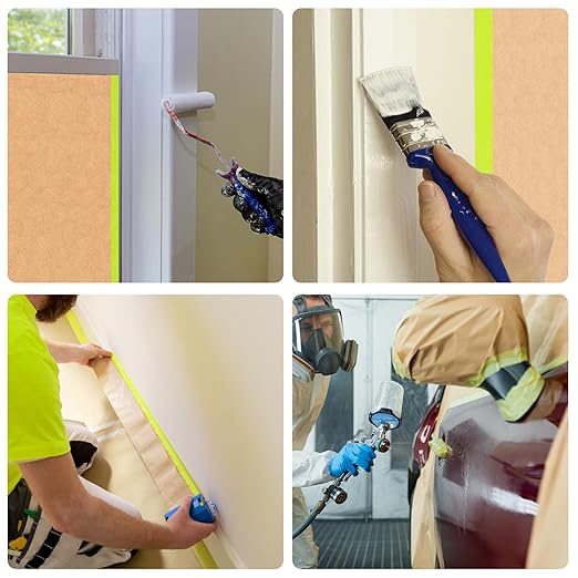 Tangibay Pre-Taped Masking Paper with Dispenser - 12" x 66' Painters Paper and Tape for Painting House, Auto Body, Cars (1 Dispenser 1 Refill)