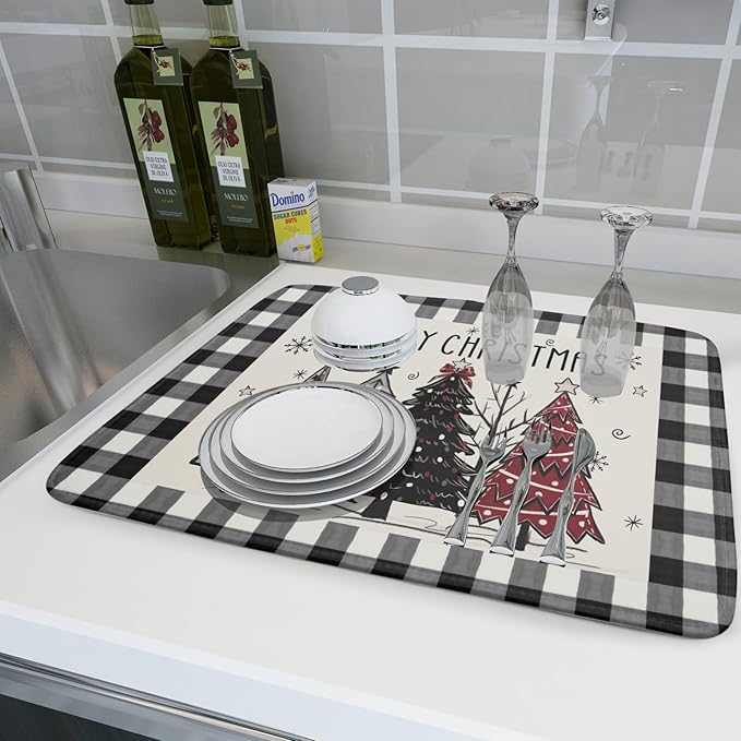 Merry Christmas Tree Dish Drying Mat