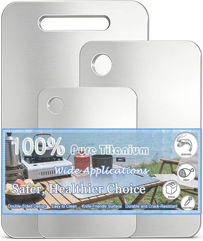 100% Pure Titanium Cutting Board Set of 3, Double-Sided Titanium Cutting Boards