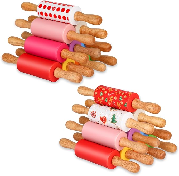 Mini Silicone Rolling Pin for Kids, Non-stick Surface Wood Handle, 9 Inch 20