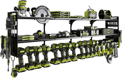 64" Power Tool Organizer Wall Mount, 16 Slots, 3-Tier Drill & Cordless Tool