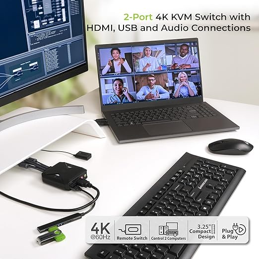 IOGEAR 2-Port 4K USB HDMI Cable KVM Switch