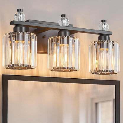 FDPBY Bathroom Vanity Lights 3-Light Sand Black Modern Crystal Vanity Light