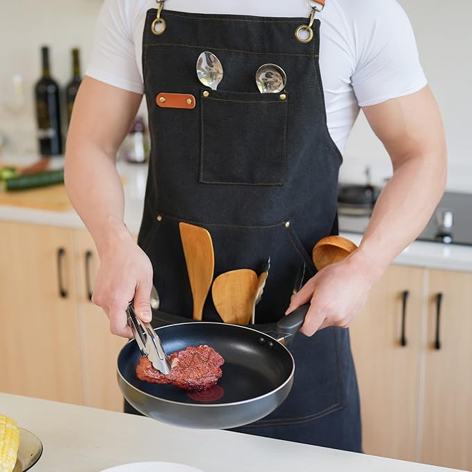Aoomzoon Canvas Aprons for Men Chef Apron, Work Apron - 16oz Heavy Duty Cross
