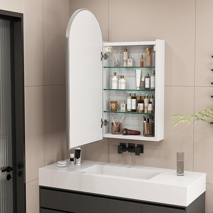 Silver Medicine Cabinet with Arched Mirror, Left or Right Opening, Mirrored