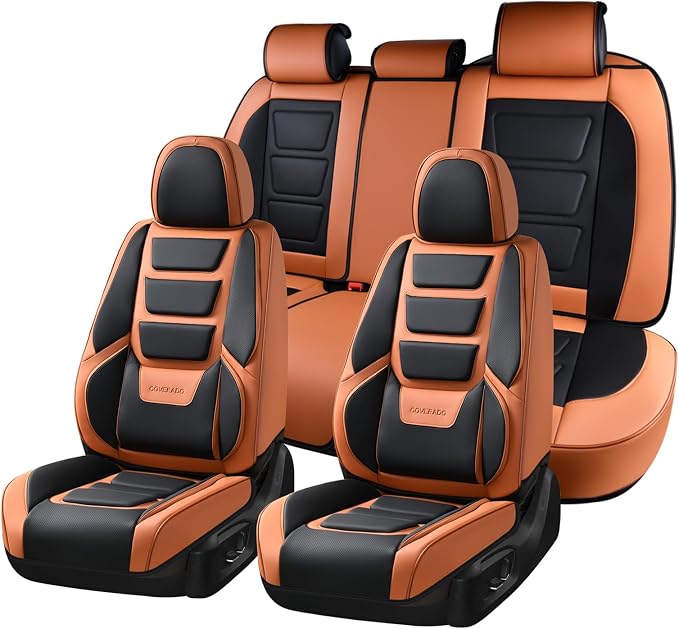 Coverado Car Seat Covers Full Set, Seat Covers for Cars, Front Seat Covers and Back Seat Cover Waterproof Leather Automotive Seat Cover, Universal Car Interior Protectors Cushion for Most Cars