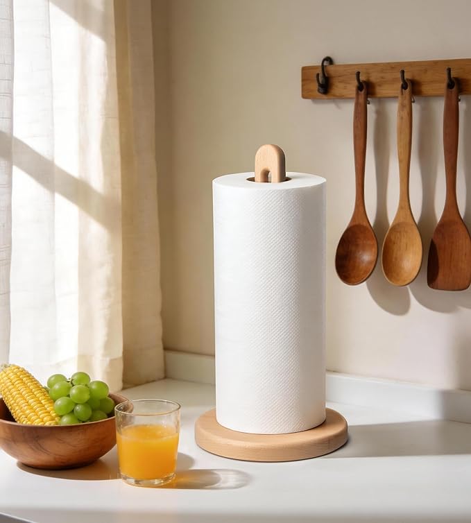 KitchLife Wooden Paper Towel Holder Countertop, 6.5" Jumbo Base, Fits Jumbo