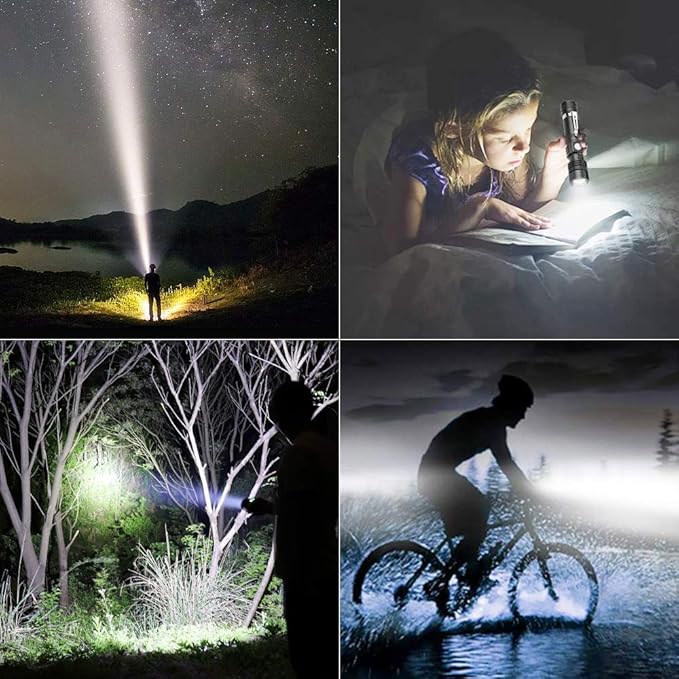 iToncs Rechargeable Flashlight, Pocket-Sized Torch with Super Bright High Lumens LED, Water Resistant, Zoomable, LED Tactical Flashlights with Clip, 4 Modes for Camping Hiking and Emergency(2 Pack)