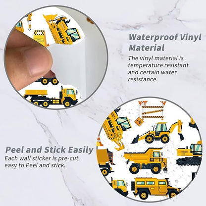 Wall Decals Stickers Construction Vehicles Wall Stickers Tractor Excavator Crane Wall Murals Peel and Stick Removable Wall Decor for Nursery Kid Boys Girls Bedroom Living Room Playroom Classroom