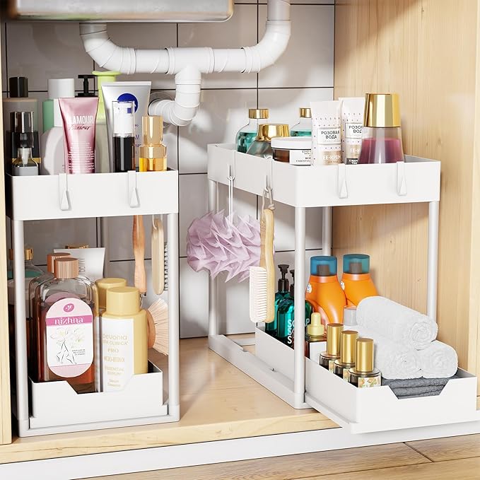 Simple Trending Under Sink Organizer 2 Pack, Sink Pull-Out Sliding Storage