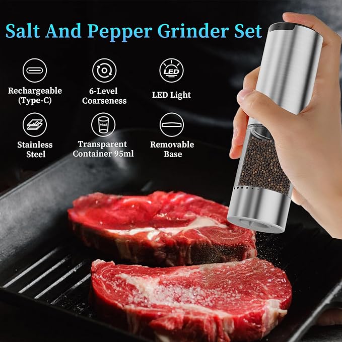 Electric Salt and Pepper Grinder Set Type-C Fast Charging, Automatic Salt and