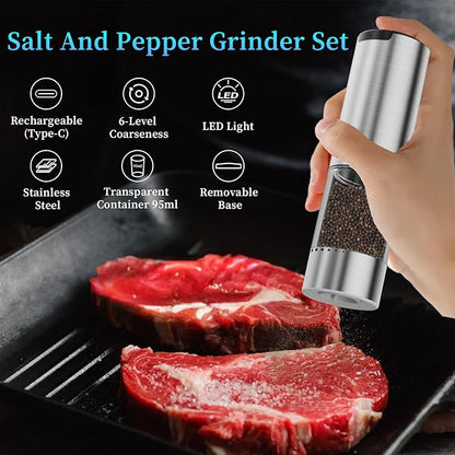 Electric Salt and Pepper Grinder Set Type-C Fast Charging, Automatic Salt and