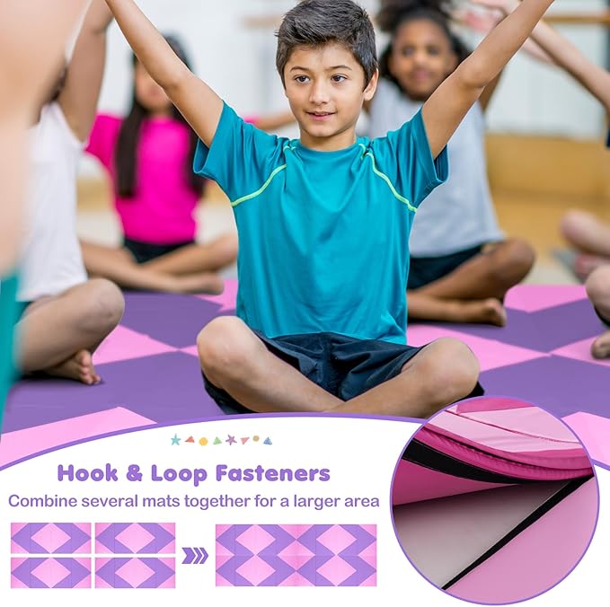 Giantex 4'x10'x 2" Gymnastics Mat, 4-Panel Folding Aerobics Exercise Mat w/Hook & Loop Fastener, Carrying Handle, Portable Tumbling Mat for Stretching Yoga Cheerleading Martial Arts