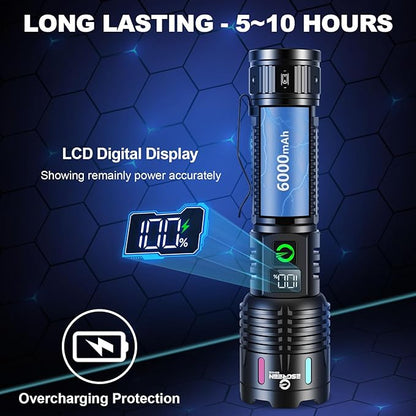 Esgreen Rechargeable Flashlights High Lumens 2000 Single 2 Modes, Super Bright LED Flashlight USB C Long Distance 3280ft, Powerful Long Lasting 10H Heavy Duty Strong Flash Light for Camping Hiking