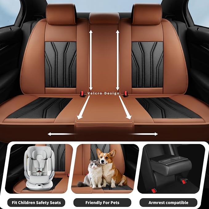 Fit Wrangler 4-Door Car Seat Covers for Jeep Wrangler 2010-2025 2026 -Premium Leather, Waterproof，Breathable，All-Weather Seat Cushion Protecto & Airbag Compatible, 2 Front Seat Brown & Black