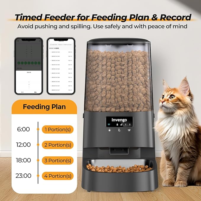 Automatic Cat Feeder with App Control, 5L Food Dispenser