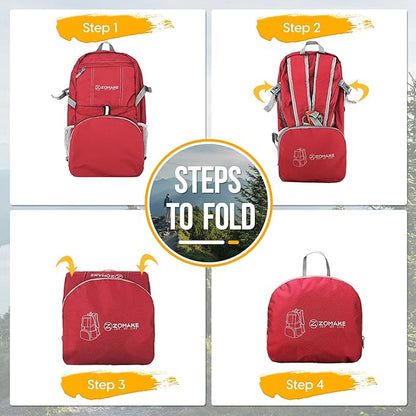 ZOMAKE Lightweight Packable Backpack 35L, Light Foldable Backpacks Water Resistant Collapsible Hiking Bag, Compact Folding Day Pack for Travel Camping(Red)