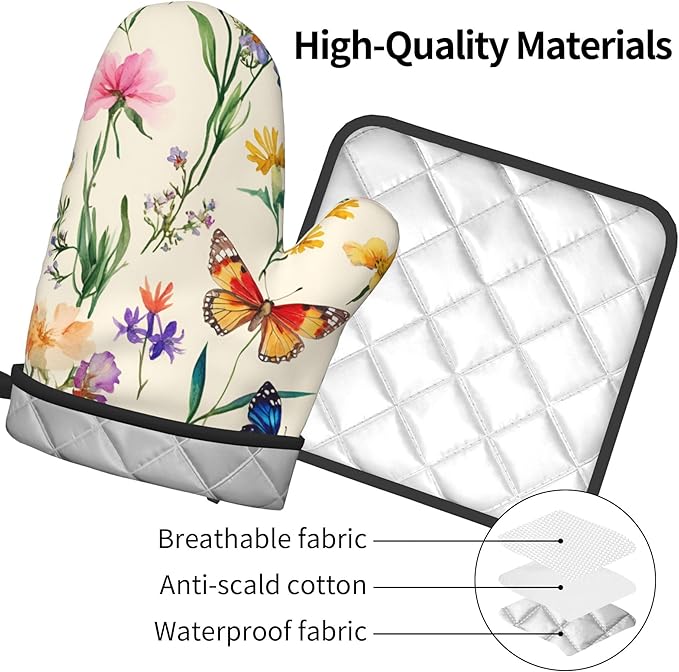 Vintage Floral Oven Mitts and Pot Holders Spring Summer Kitchen Accessories Set