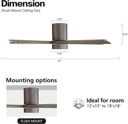 WINGBO 54 Inch Flush Mount DC Ceiling Fan