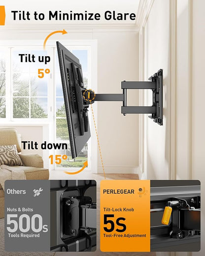 Perlegear Full Motion TV Mount for 26-74 inch TVs, Height Adjustable