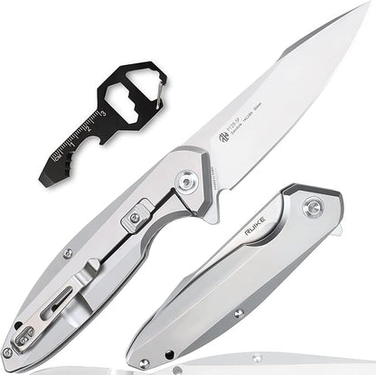 Ruike Pocket Camping Folding Knife,14c28n,Frame Lock,Ball Bearing,Flipper Fast Opening,Harnd 3.66" Big Large Blade Stainless Steel,Tactical Hunting Survival Gravity Microtech,Edc Belt Clip,Tac Heavier Rescue Self Cool Outdoor Gear,Tool for Men Father