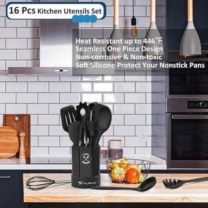 Silicone Kitchen Utensils Set, 16-Piece Silicone Cooking Utensils by Deedro