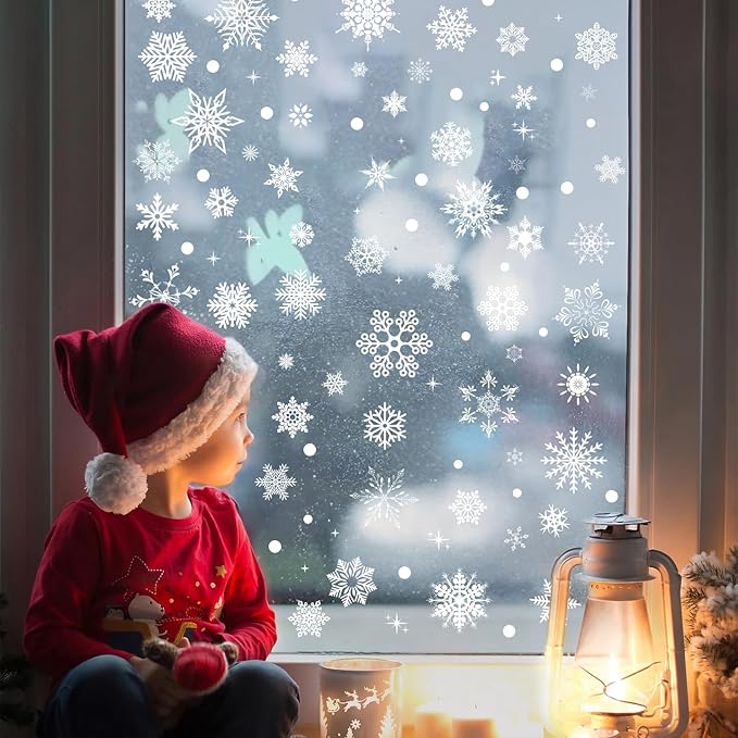 Snowflake Window Clings for Glass Windows Snow Spray Christmas Window Clings Winter Xmas Holiday Window Stickers Decals Decor 6 Sheets Christmas Decorations for Office Clearance Indoor