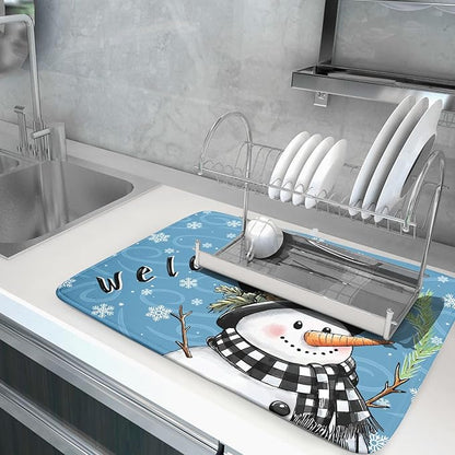 Christmas Snowman Dish Drying Mat
