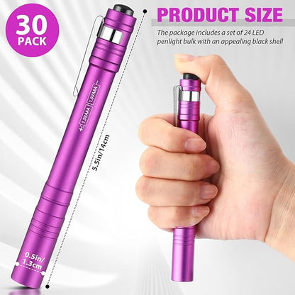 30 Pack Mini Pen Flashlights Bulk LED Pen Lights Aluminum Pocket Flashlights with Clips Small Handheld Torches Gifts for Camping Hiking Emergency Outdoor (Multicolor)