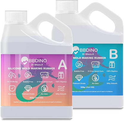 BBDINO Silicone Mold Making Kit 20A Silicone for Mold Making, Silicone Mold Making Translucent 38.8 Oz, 1A:1B by Volume, Liquid Silicone for Molds Making of Resin, Soap, Wax, Clay, Concrete etc.