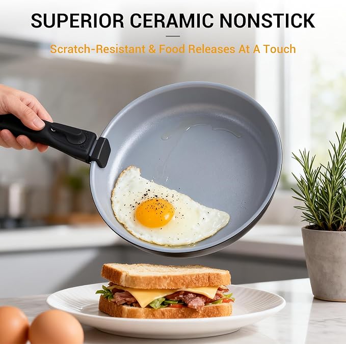 Ammeloo 18-Piece Ceramic Pots and Pans Set Non Stick, Non Toxic Cookware Set