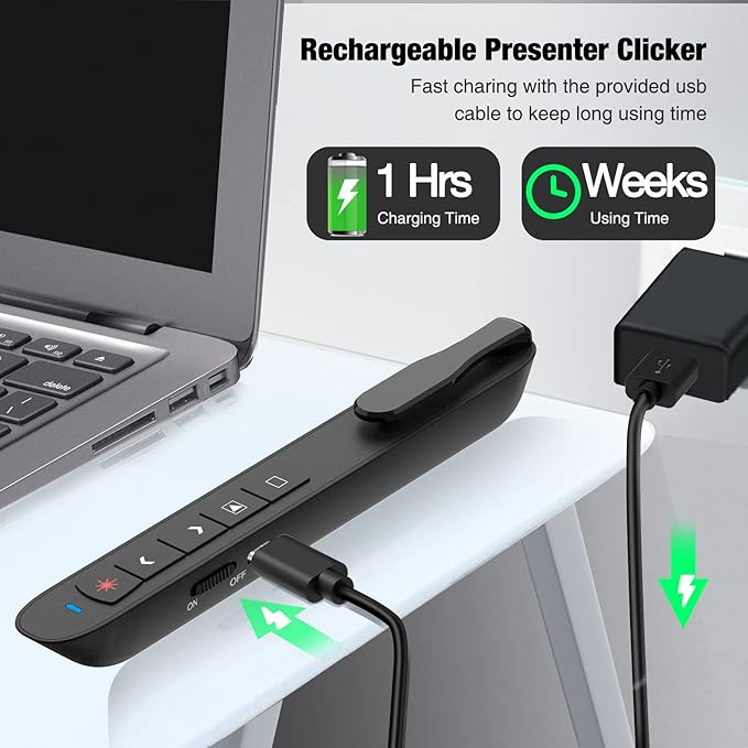Presentation Clicker Green Laser Pointer, Rechargeable PowerPoint Clicker