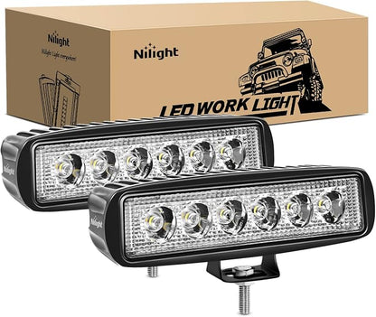 Nilight LED Light Bar 2PCS 18W 6Inch Flood LED Pods Offroad Fog Light Waterproof for Boat SUV ATV 4WD Car Truck Golf Cart 12V 24V,2 Years Warranty