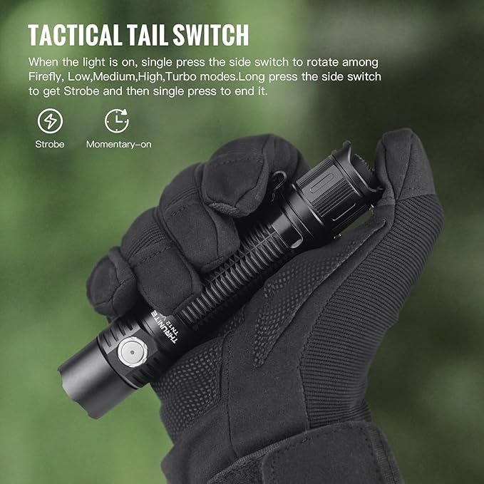 ThruNite TN12 V6 Tactical LED Flashlight, High 1950 Lumens Dual Switch, USB-C Rechargeable Flashlight Compact for EDC, Law Enforcement, and Outdoor Use (Cool White)