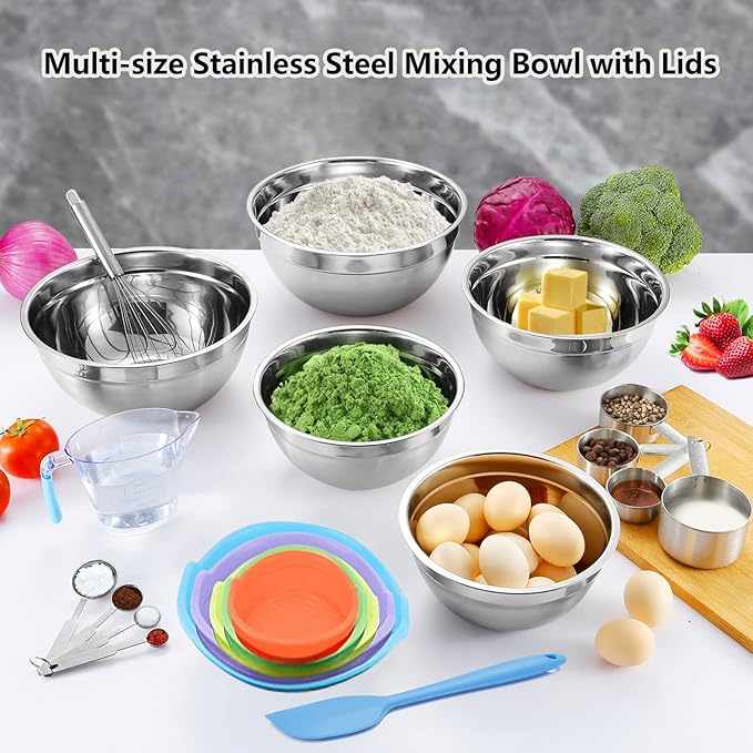 MIKULA Mixing Bowls Set, Large Nesting Bowls 7/6/4.5/3.5/2.5QT, Measuring Cups