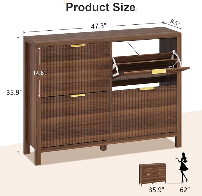 Shoe Cabinet Storage for Entryway, Fluted Shoe Cabinet