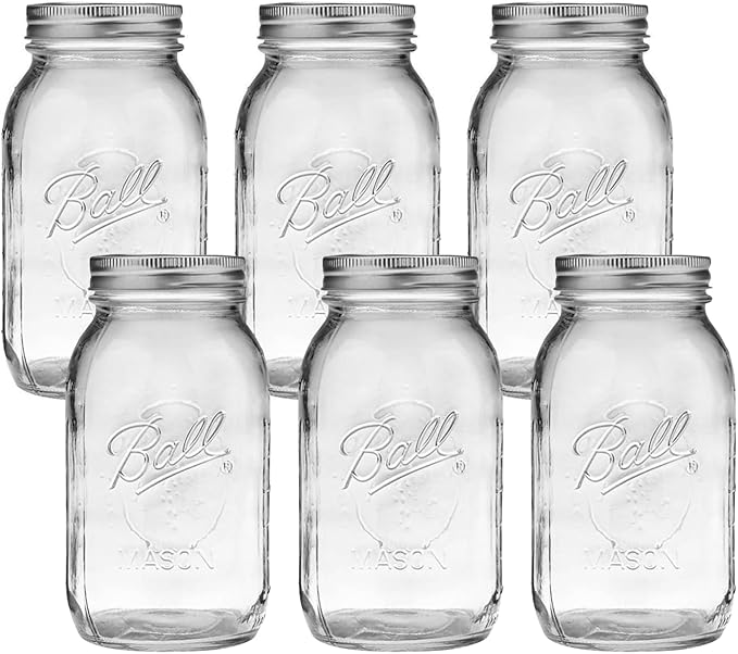 Ball Regular Mouth Glass Mason Jars with Lids and Bands, Used for Canning (Quart, 32 Ounce (Pack of 6))