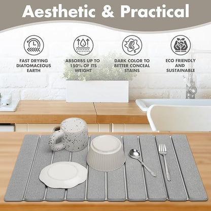 Large Stone Dish Drying Mat for Kitchen Counter, Eco-friendly, Instant Drying