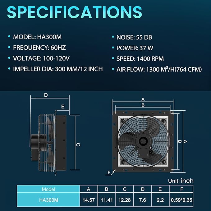 HG Power 12 Inch Shutter Exhaust Fan