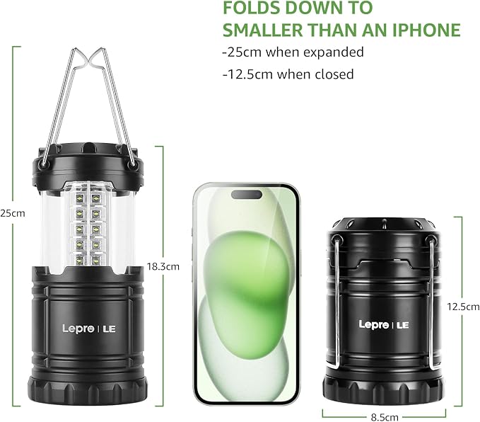 Lepro LED Camping Lanterns Battery Powered, Collapsible, IPX4 Water Resistant, Outdoor Portable Lights for Emergency, Hurricane, Storms and Outages