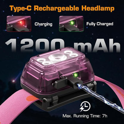 EverBrite Rechargeable Headlamp, 2 Pack Kids Headlamp with White/Red/Green Light and Memory Function, Head Lamp for Adult and Kid with 5 Modes, 120° Adjustable LED Headlamp for Camping, Running-Pink